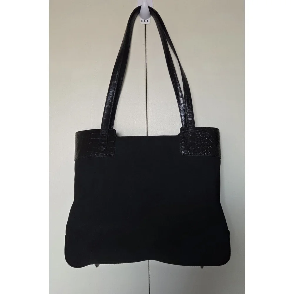 TALBOTS Women's Black Fabric/Faux Leather Tote Bag with Purse Feet~Never Used!